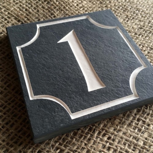 RIVEN Slate House Sign Door Number with SCALLOP BORDER